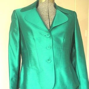 Albert Nipon Gem Green Wool & Silk Blazer 8 Shiny!